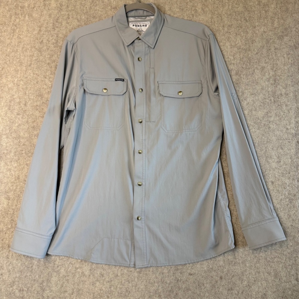 Poncho Outdoors Performance Shirt Mens S Gray Slim Fit Magnetic Pockets Fishing